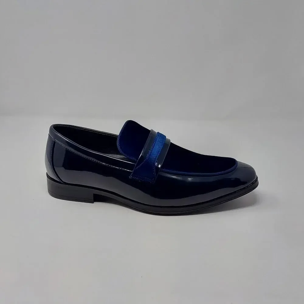 Bruno Marc Mens 8 Blue Velvet Patent Dress Loafers Tuxedo Shoes SBLS2407M